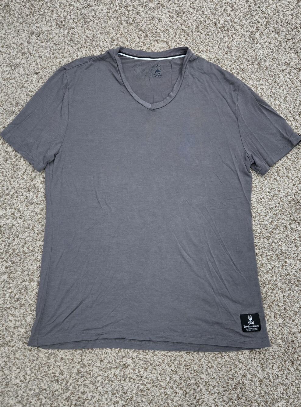PSYCHO BUNNY Gray Modal Short Sleeve V Neck Logo T Shirt Top Men's Medium